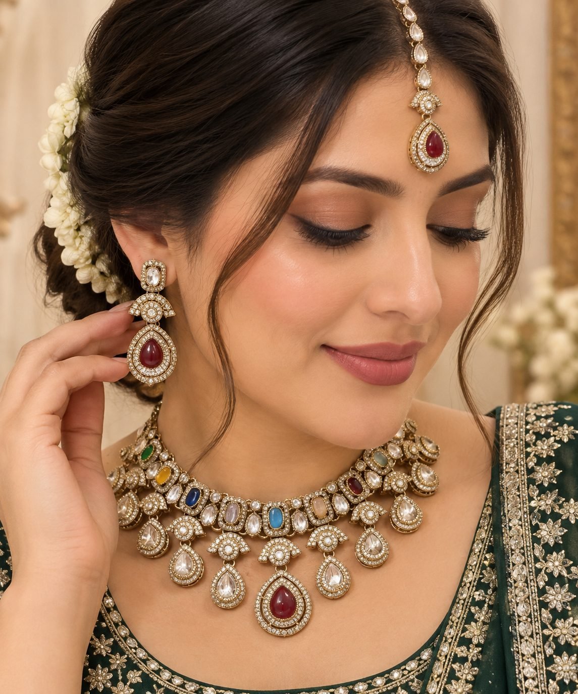Premium quality Kundan set in Multi